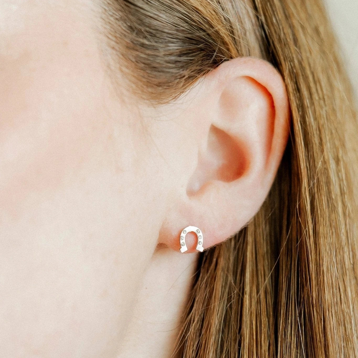 Horseshoe Silver Screwback Stud Earrings