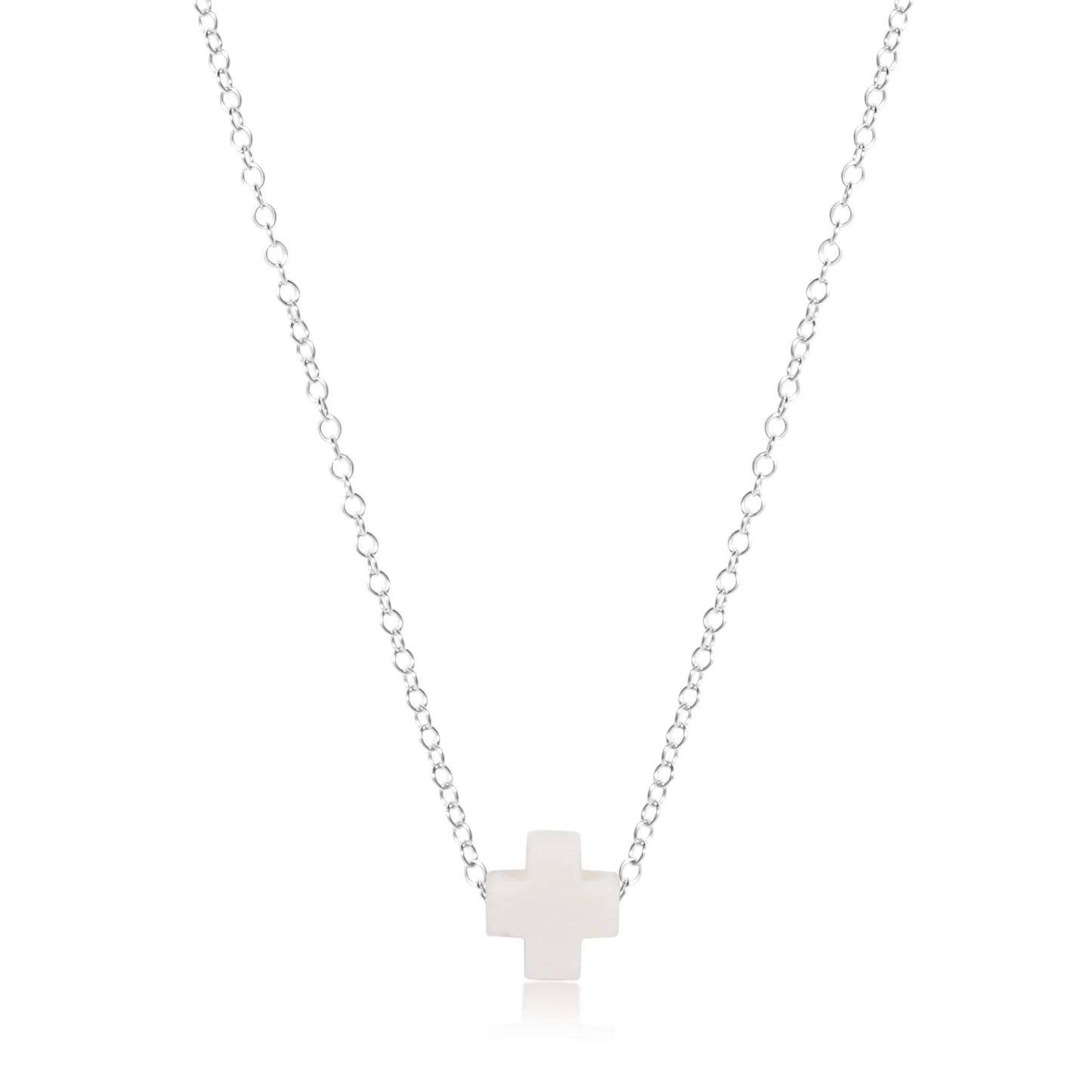 16" Necklace Sterling Signature Cross Off-White
