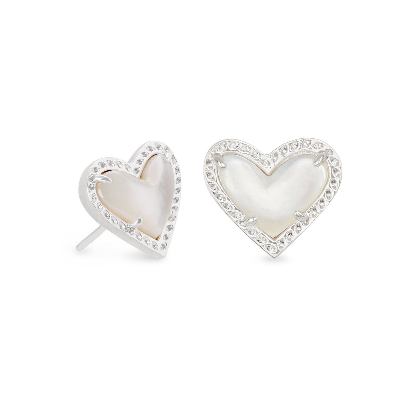 Ari Heart Stud Earrings Silver Ivory Mother of Pearl