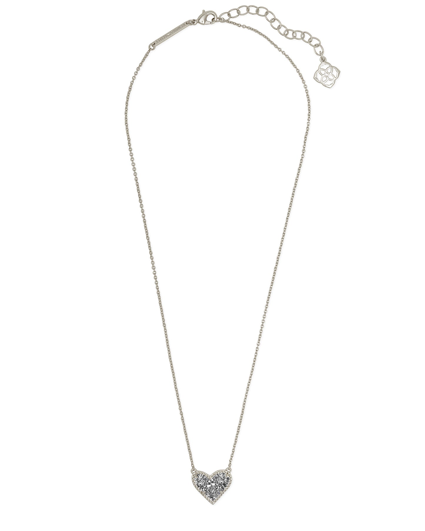 Ari Heart Short Pendant Necklace Silver Platinum Drusy