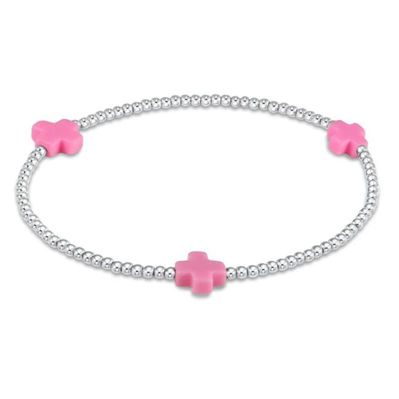Signature Cross Sterling 2mm Bead Bracelet Bright Pink