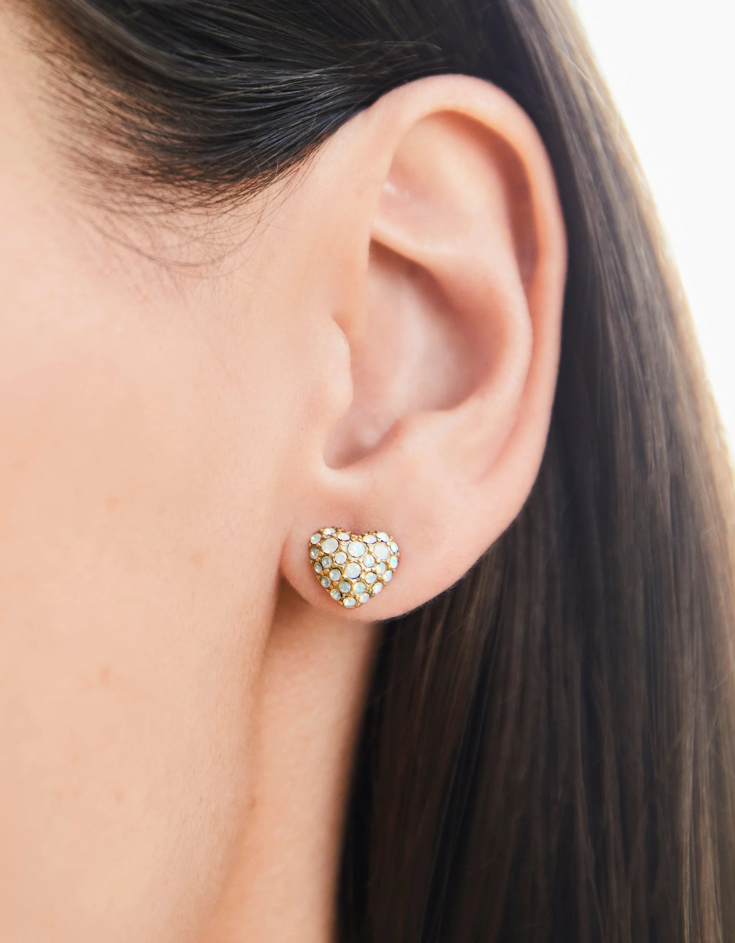 Sparkling Heart Stud Earrings White Opal