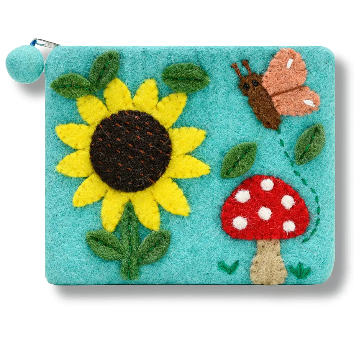 Garden Theme Felted Coin Purse Aqua