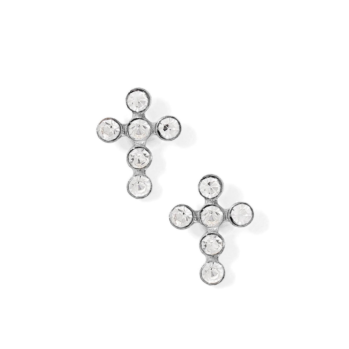 Clara Cross Silver Sparkle Screwback Stud Earrings