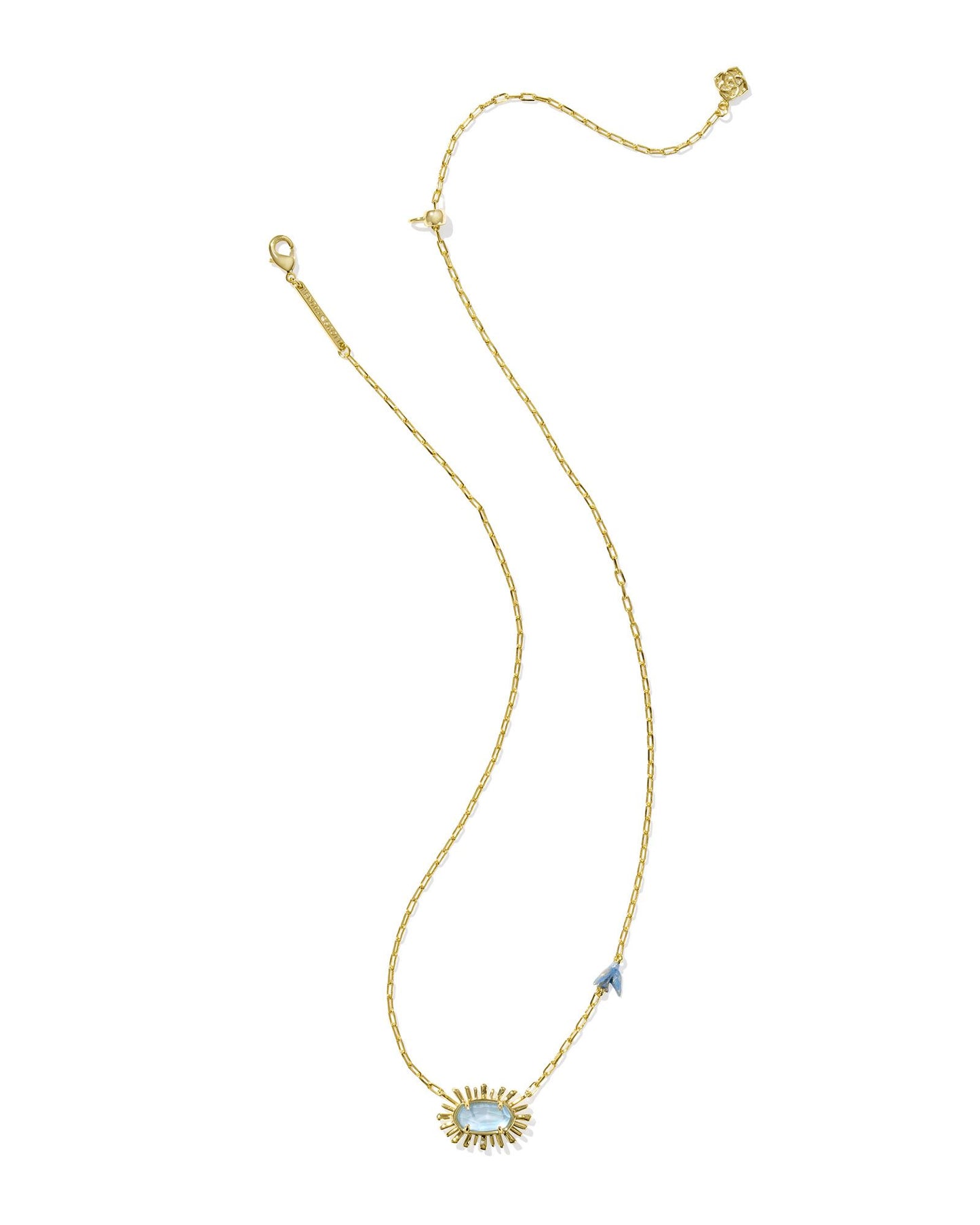 Elisa Bird Short Pendant Necklace Gold Sky Blue Mother of Pearl