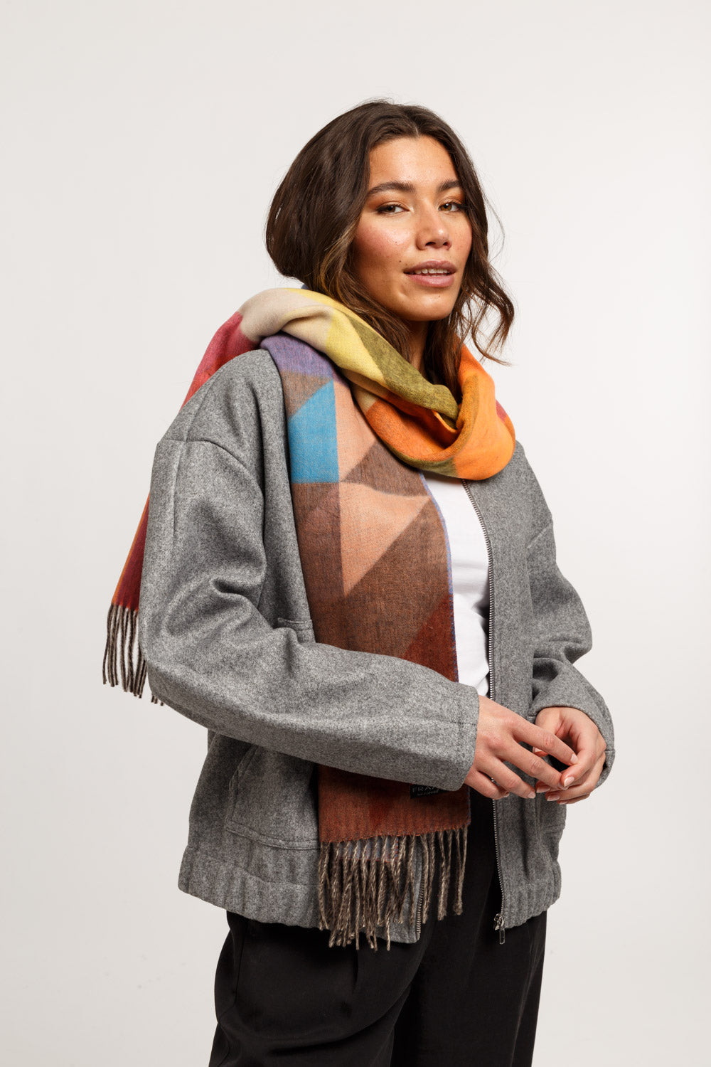 Geometric Colorblock Cashmink Scarf Orange/Pink