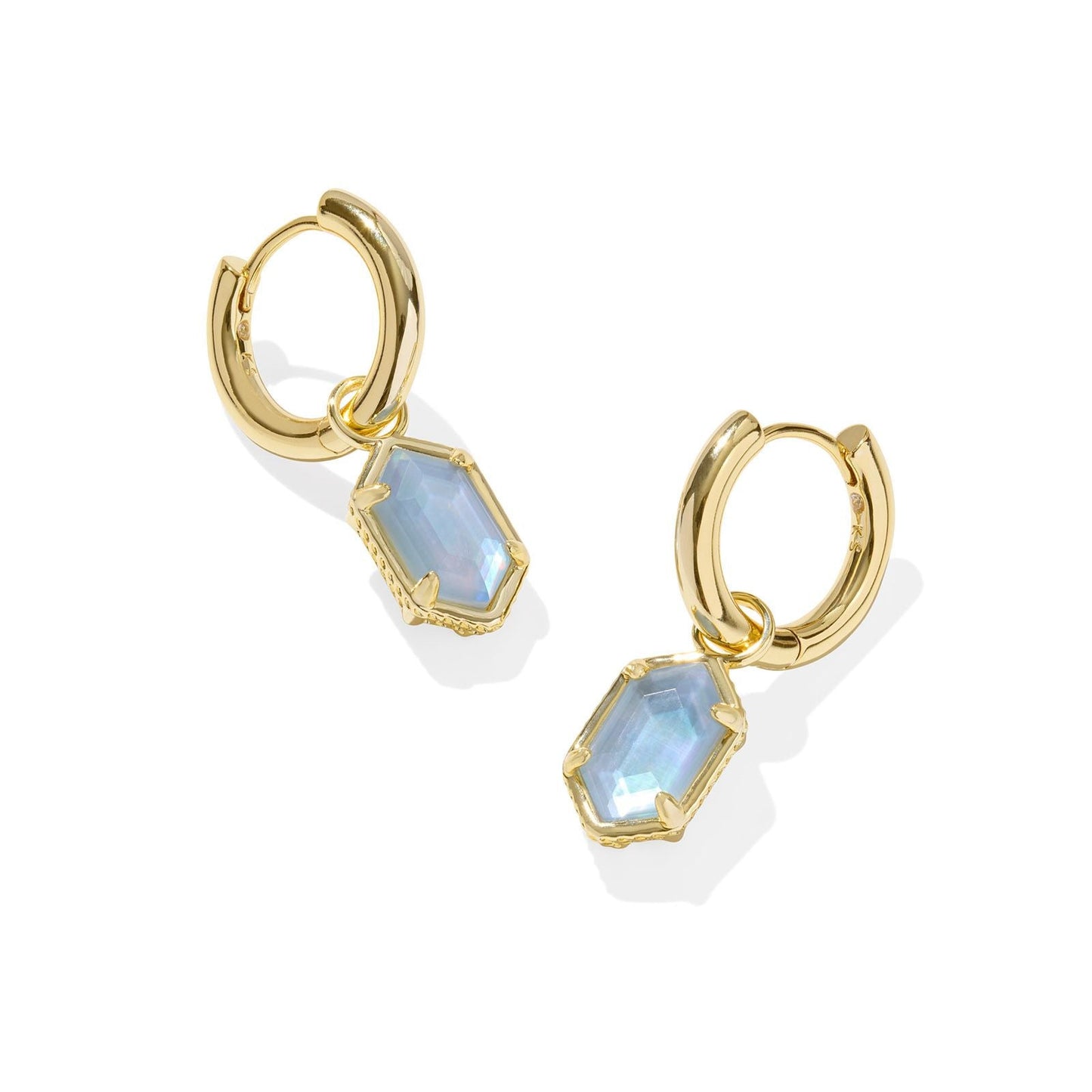 Hallie Huggie Earrings Gold Sky Blue Mother of Pearl