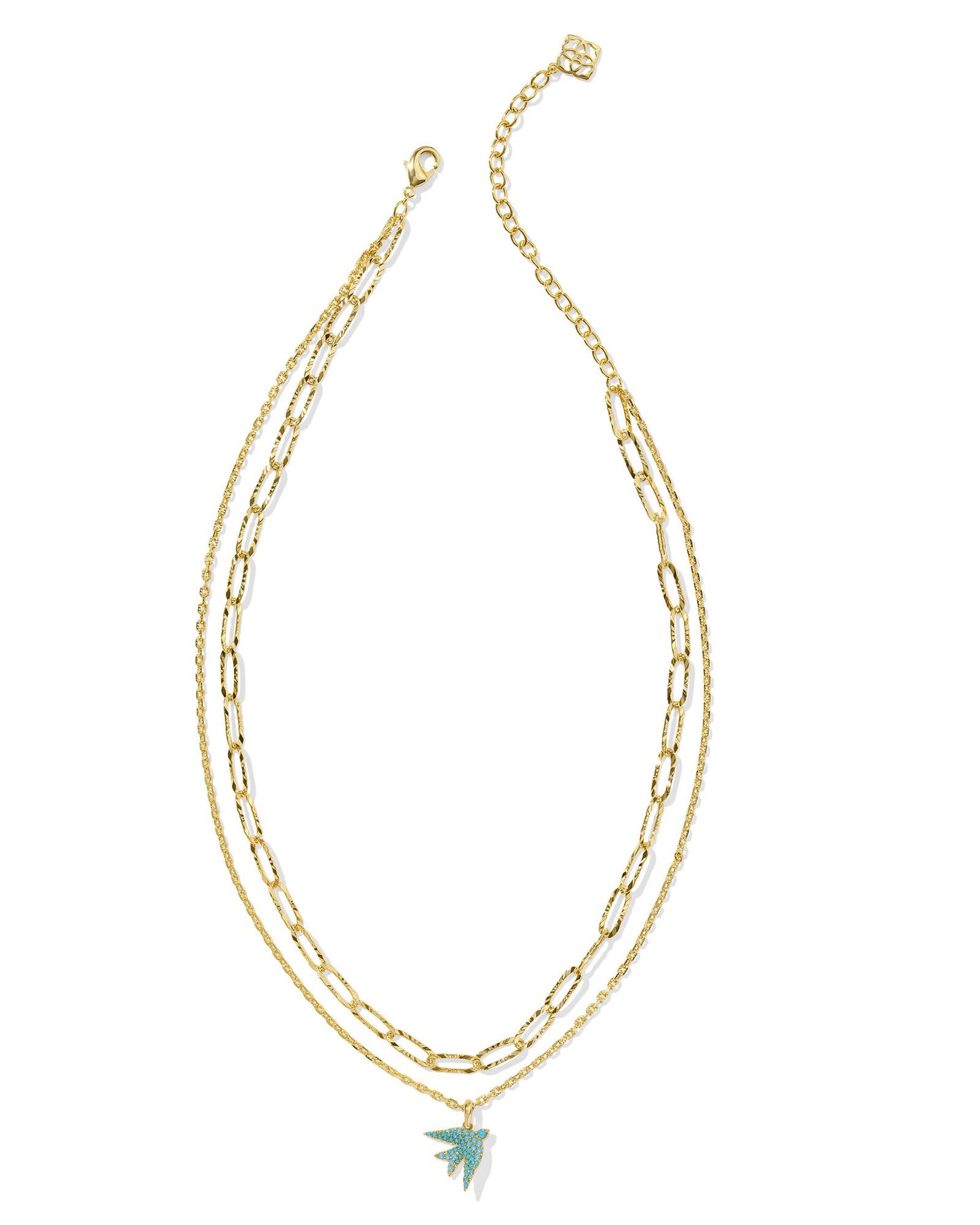 Melody Bird Multi Strand Necklace Gold Teal Crystal