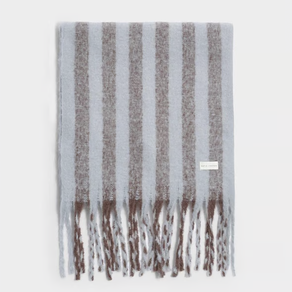 Brown Recycled Striped Tassel Scarf