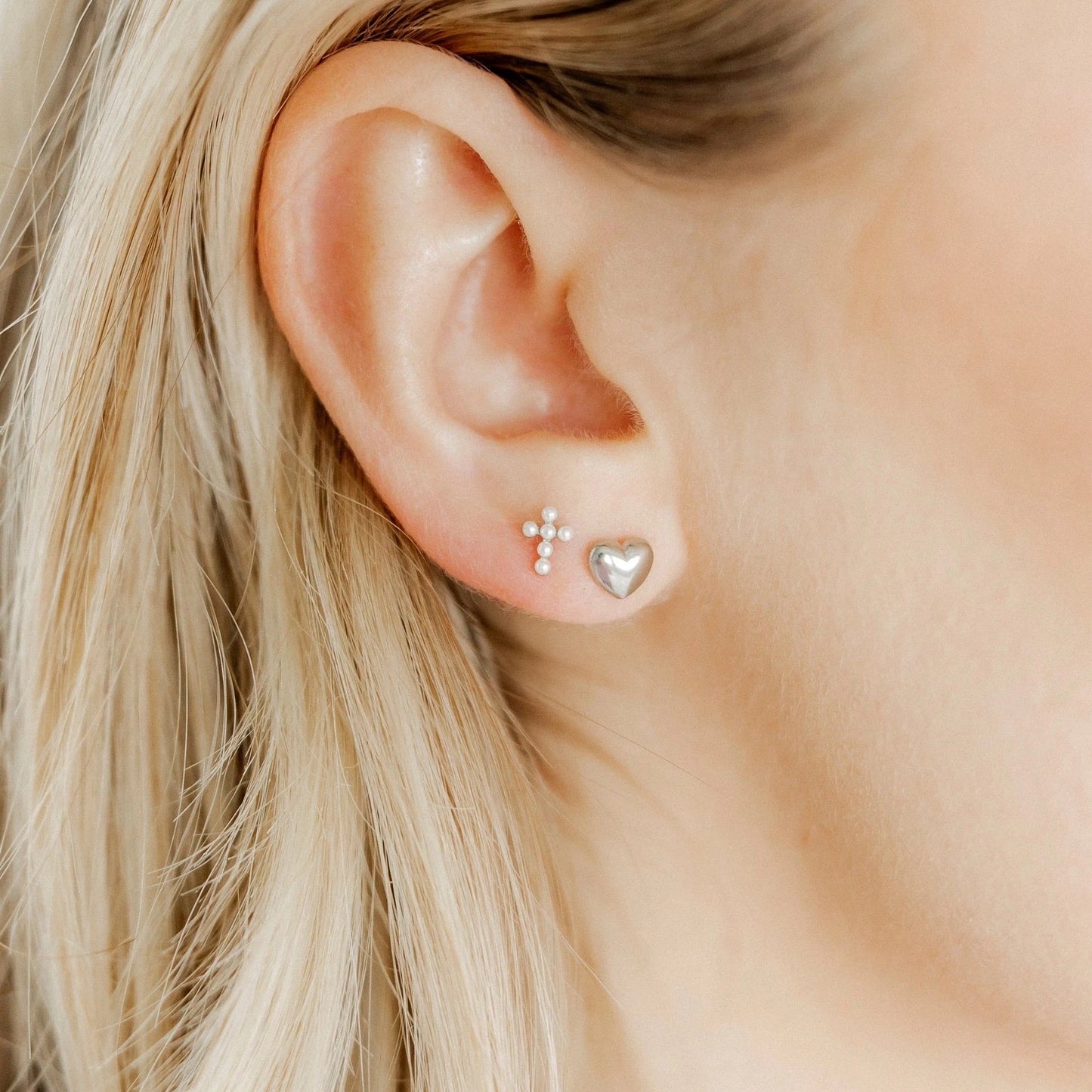 Clara Cross Pearl Screwback Stud Earrings