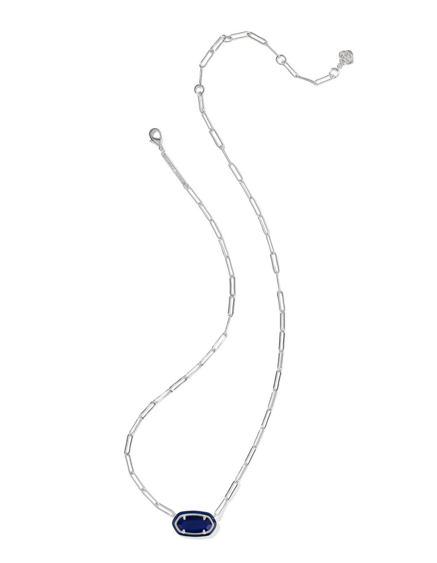 Elisa Enamel Frame Paperclip Necklace Silver Navy Mother of Pearl