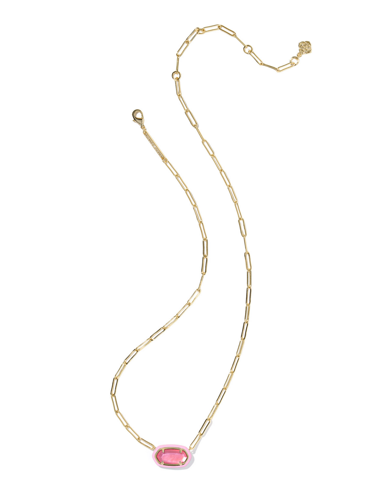 Elisa Enamel Frame Paperclip Necklace Gold Bright Pink Illusion
