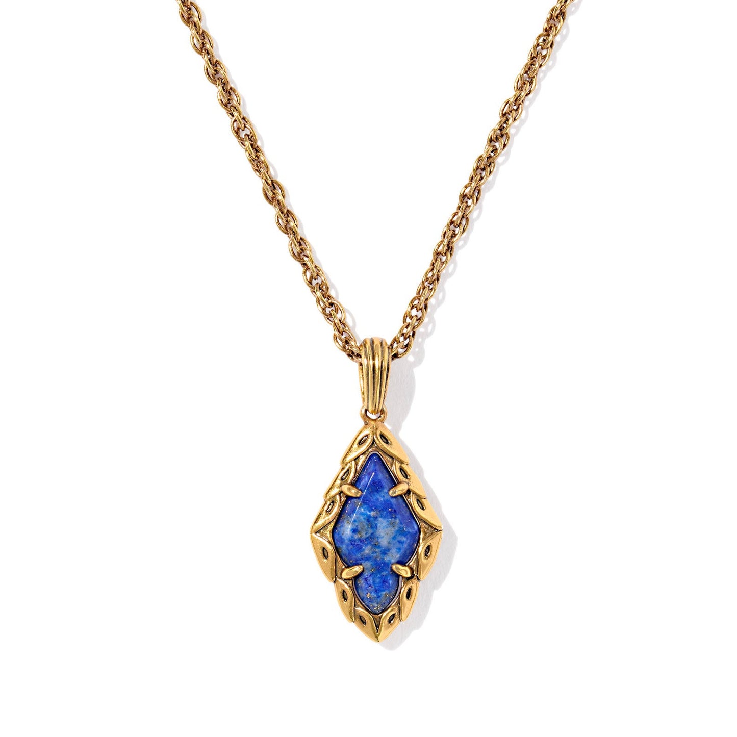 Adeline Short Pendant Necklace Vintage Gold Blue Lapis