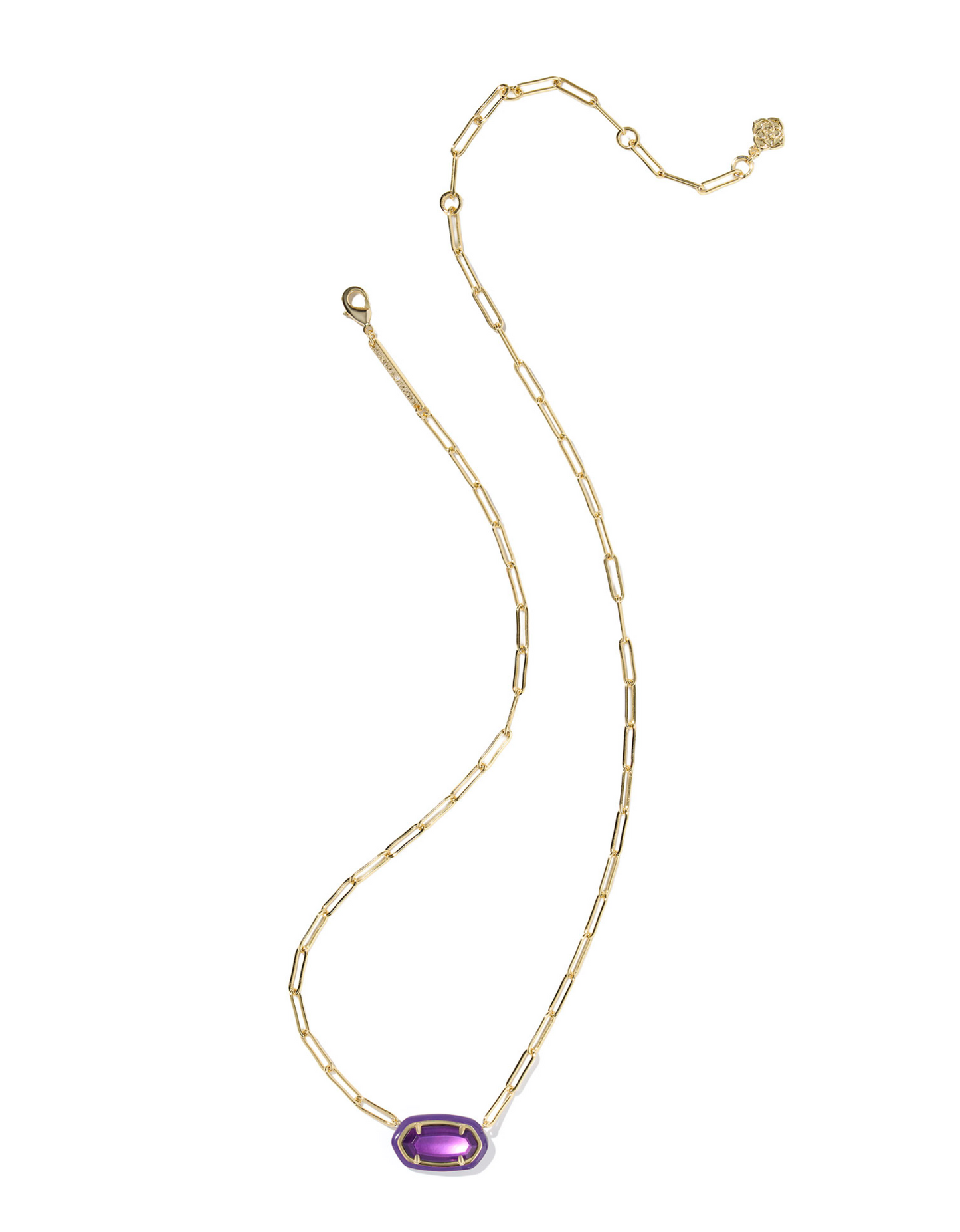 Elisa Enamel Frame Paperclip Necklace Gold Purple Mother of Pearl