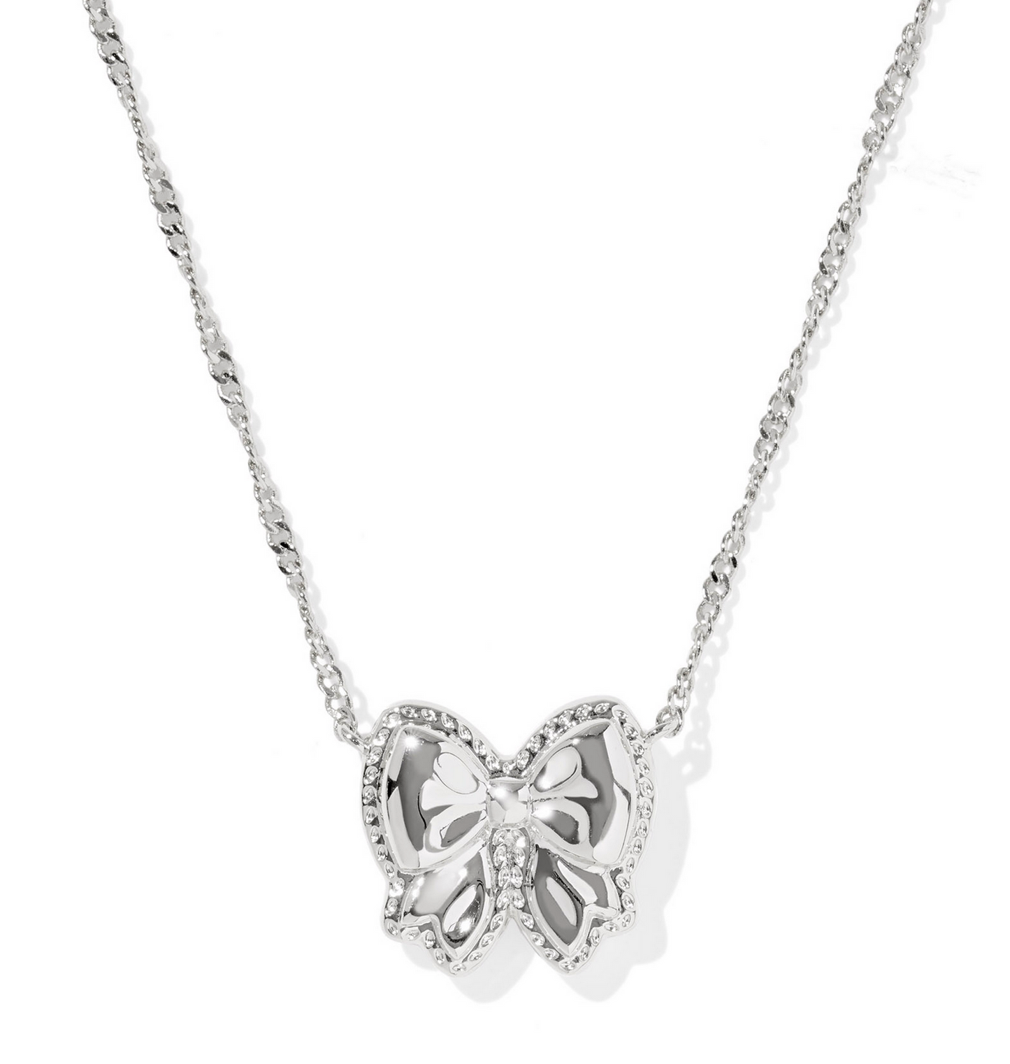Haley Bow Short Pendant Necklace Silver Ivory Mother of Pearl