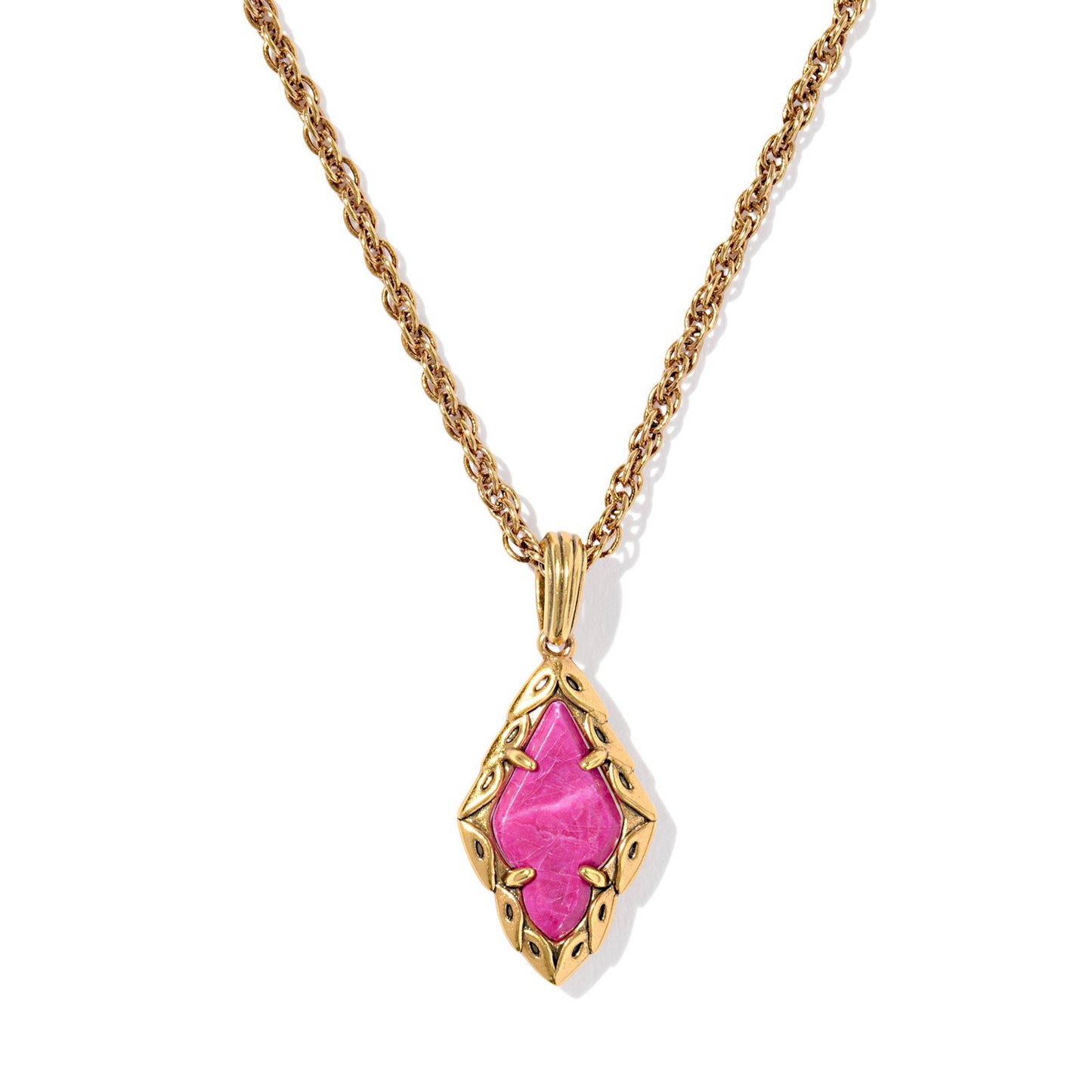 Adeline Short Pendant Necklace Vintage Gold Dark Fuchsia Variegated Magnesite Sale