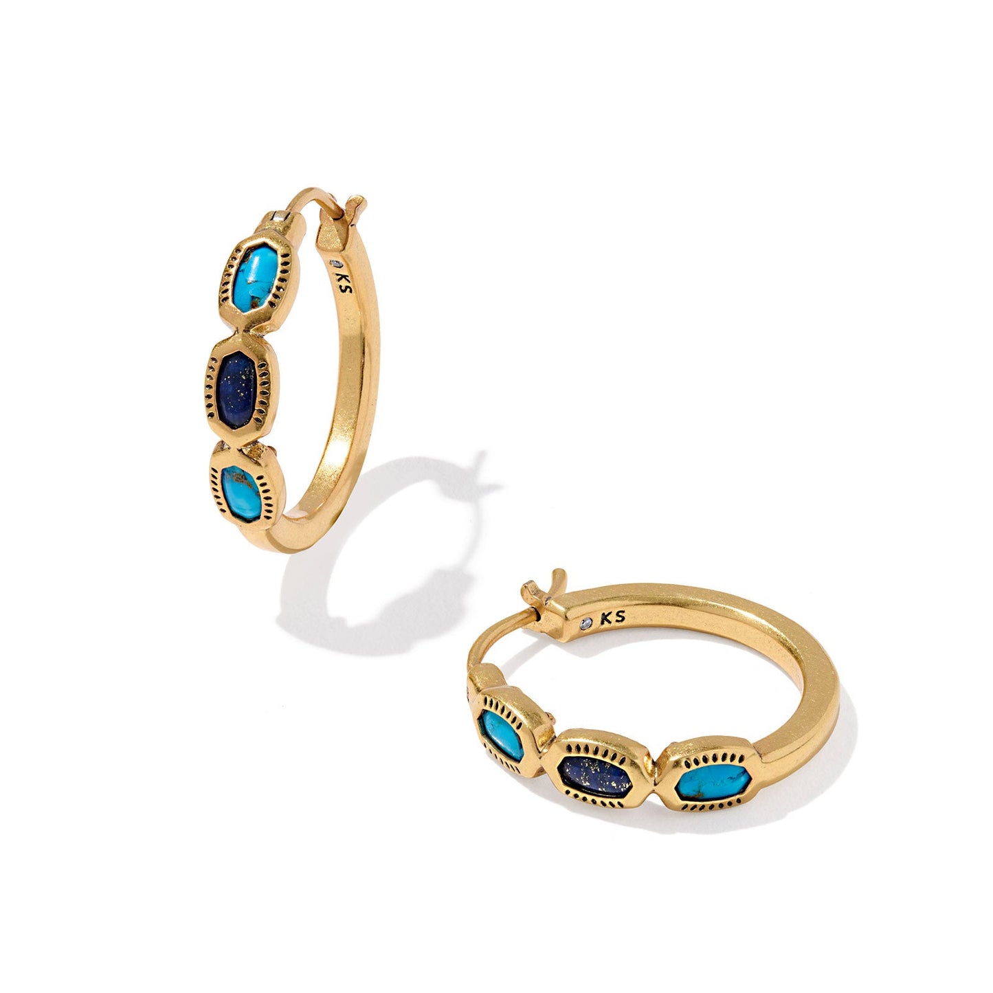 Mini Elisa Hoop Earrings Vintage Gold Blue Mix