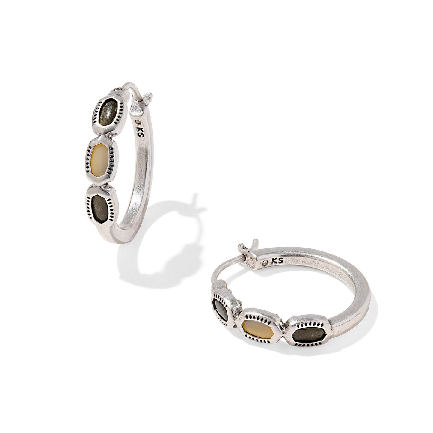 Mini Elisa Hoop Earrings Vintage Silver Black Mix