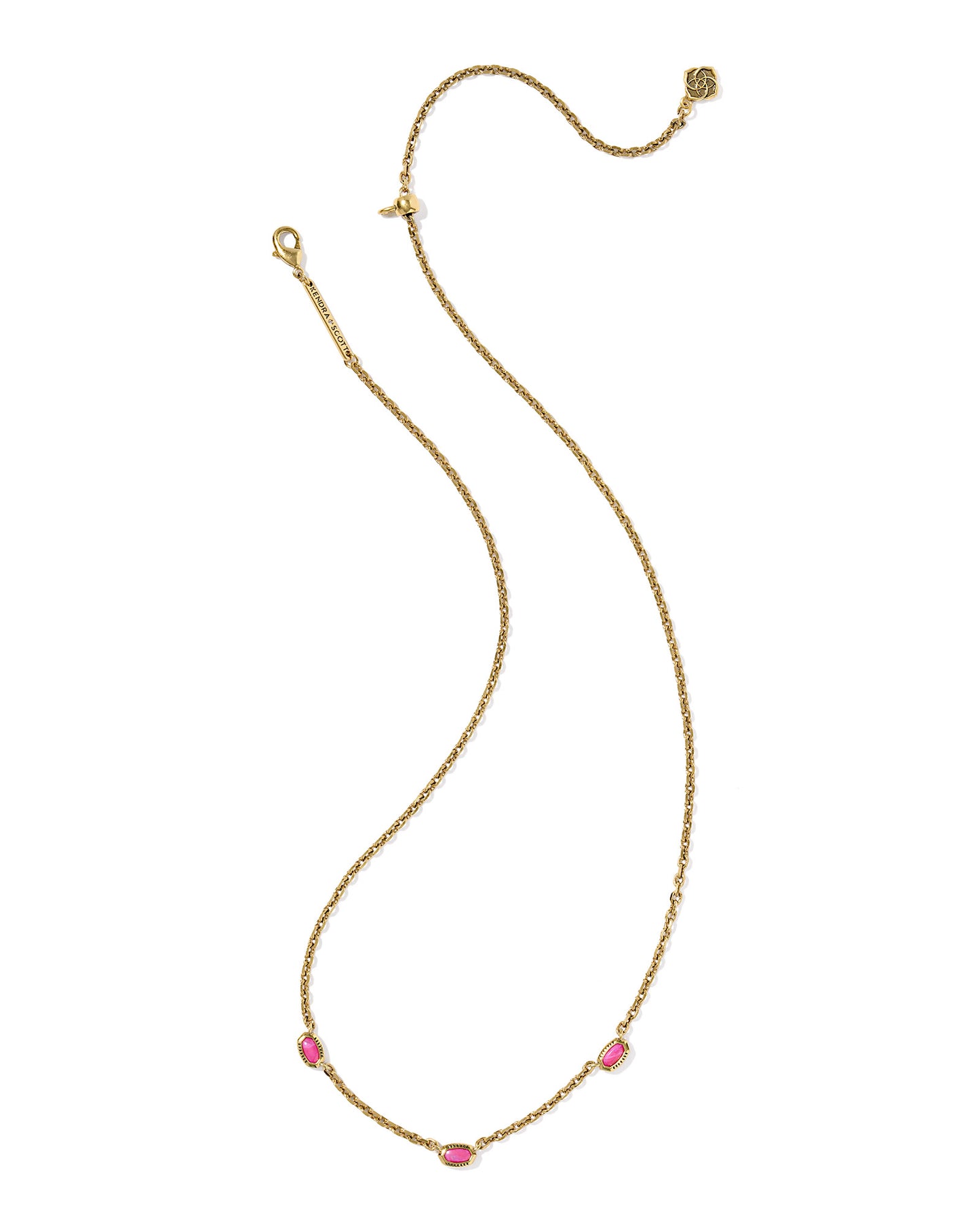 Mini Elisa Three Stone Strand Necklace Vintage Gold Dark Fuchsia Variegated Magnesite Sale