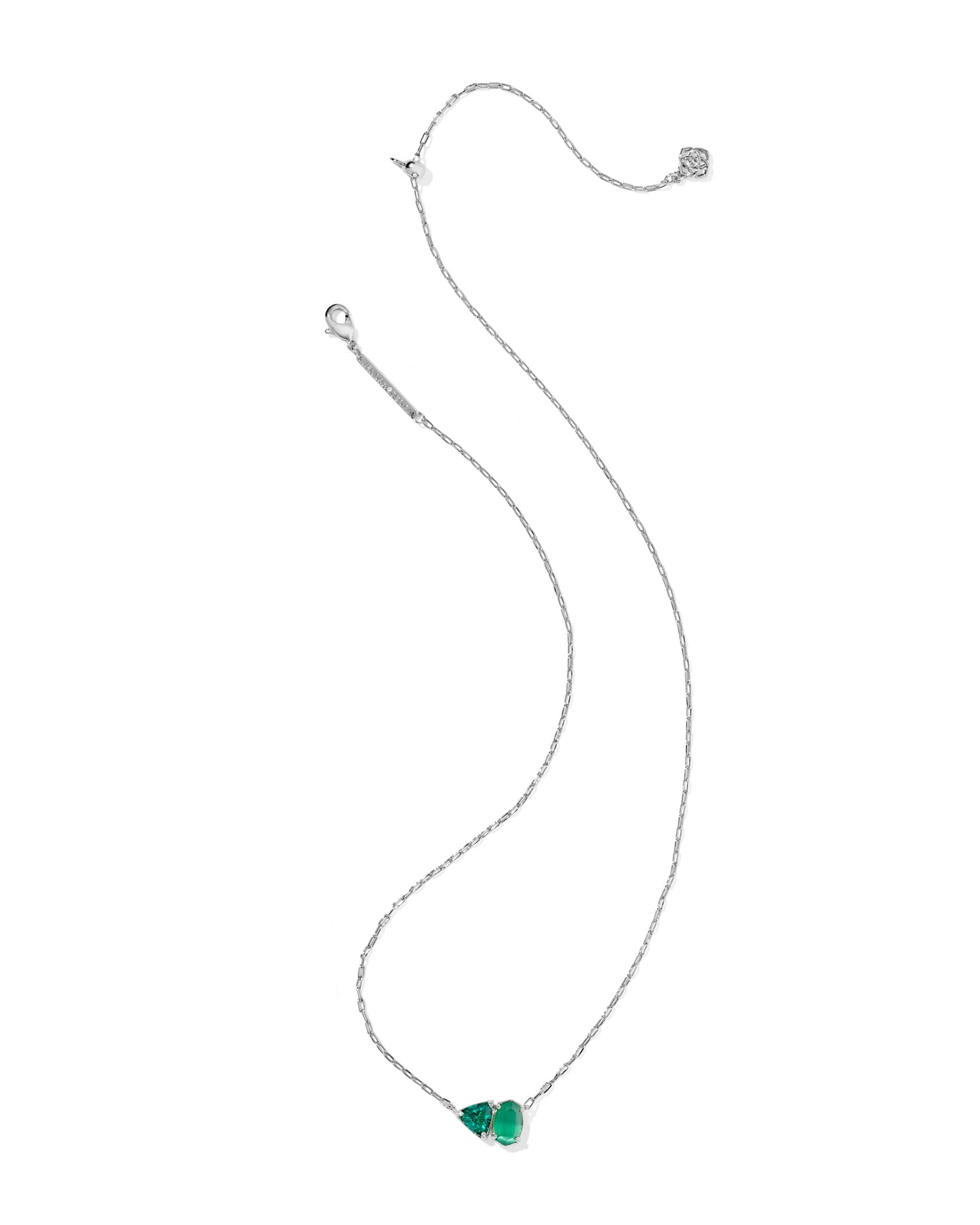 Tatum Short Pendant Necklace Silver Dark Green Mix