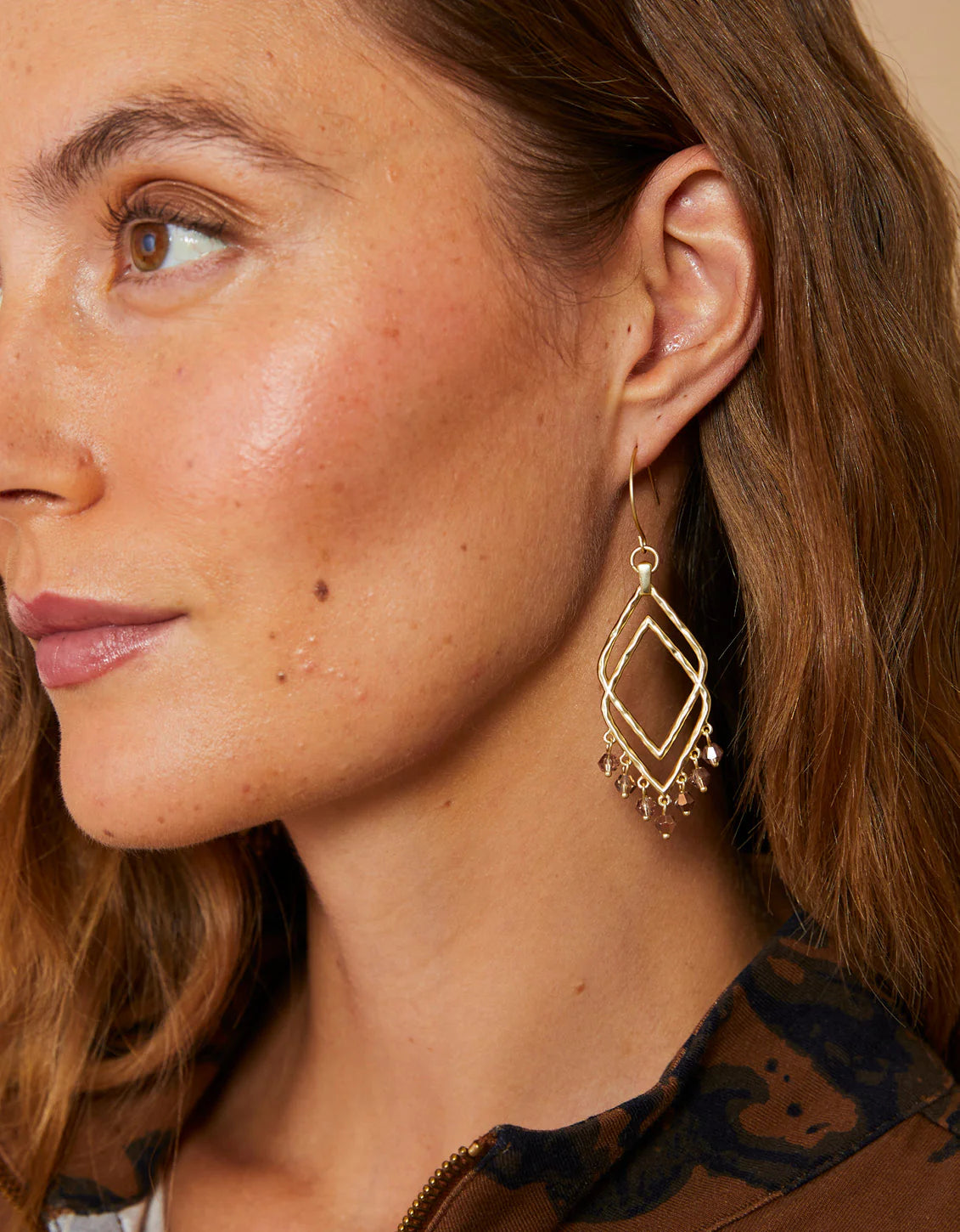 Beaded Deco Drama Earrings Bronze