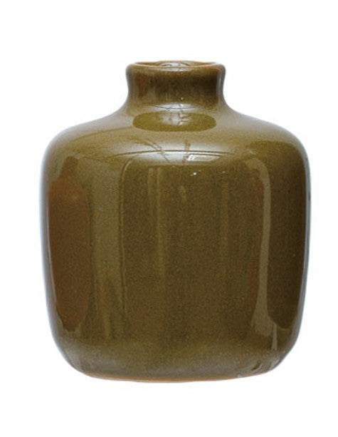 Stoneware Vase Reactive Glaze Olive Green