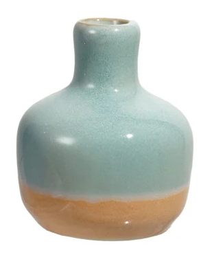 Blue with Orange Hand-Painted Stoneware Vase
