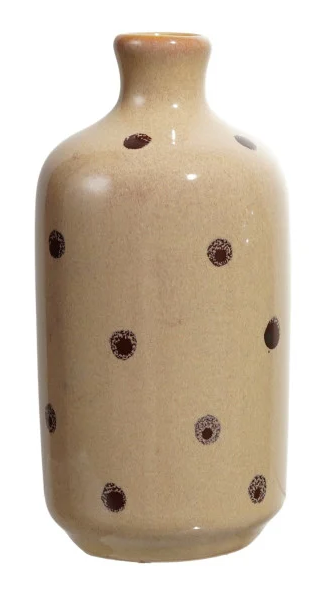 Beige with Brown Dots Hand-Painted Stoneware Vase