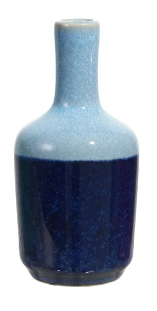 Light and Dark Blue Hand-Painted Stoneware Vase