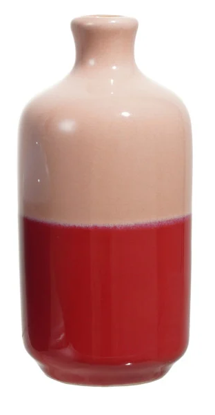 Light Pink and Red Hand-Painted Stoneware Vase