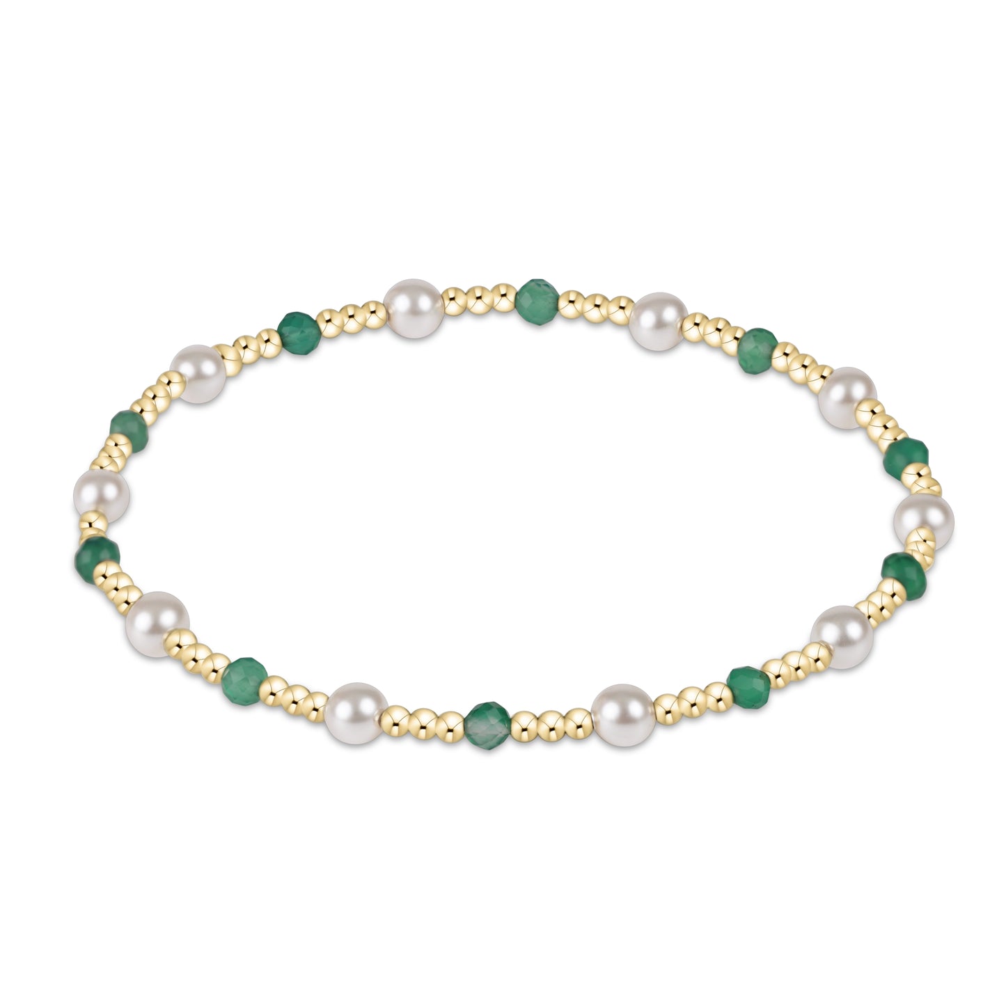 Extends Pearl Sincerity Pattern 4mm Bead Bracelet Green Onyx