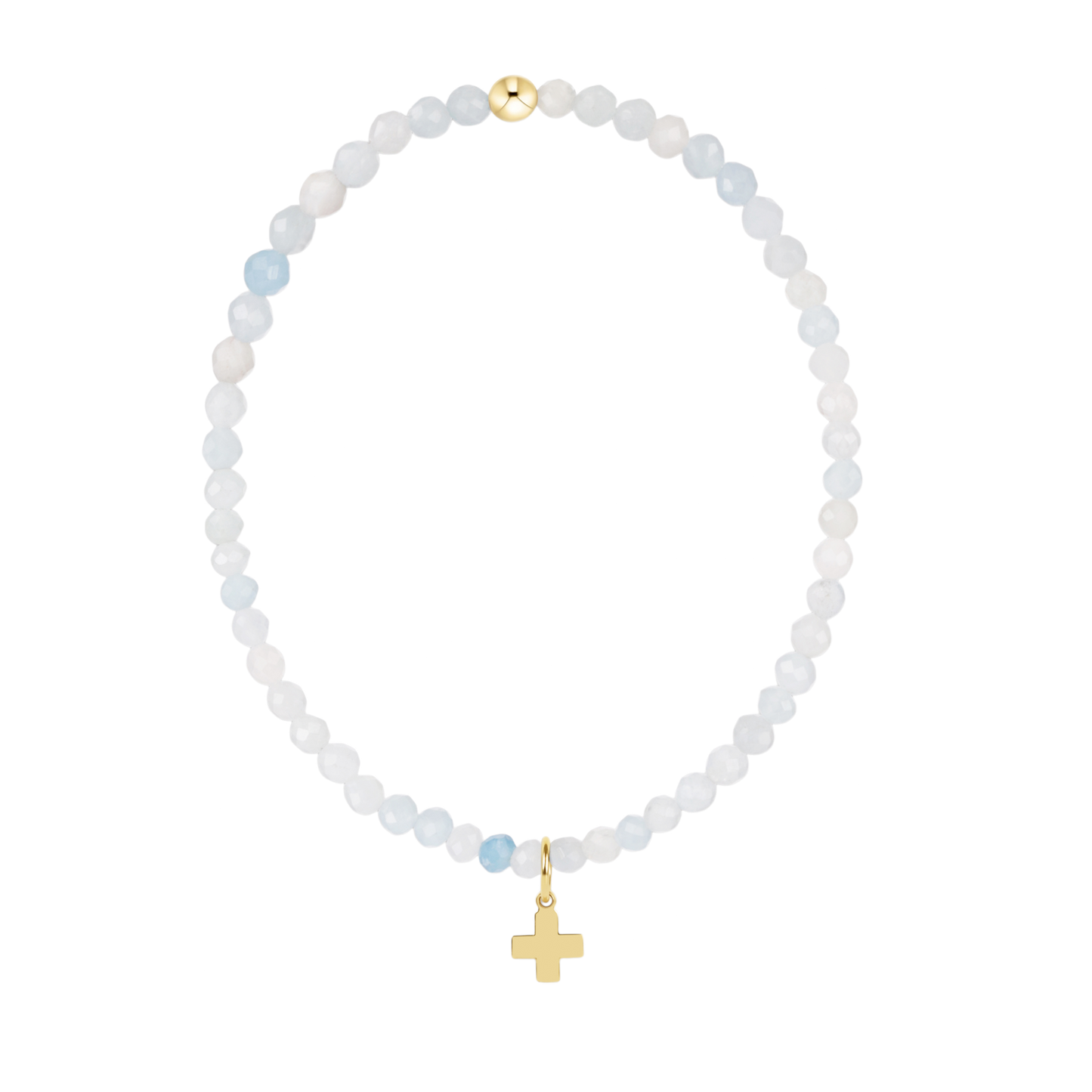 Classic Aquamarine 3mm Bracelet Signature Cross Gold Charm