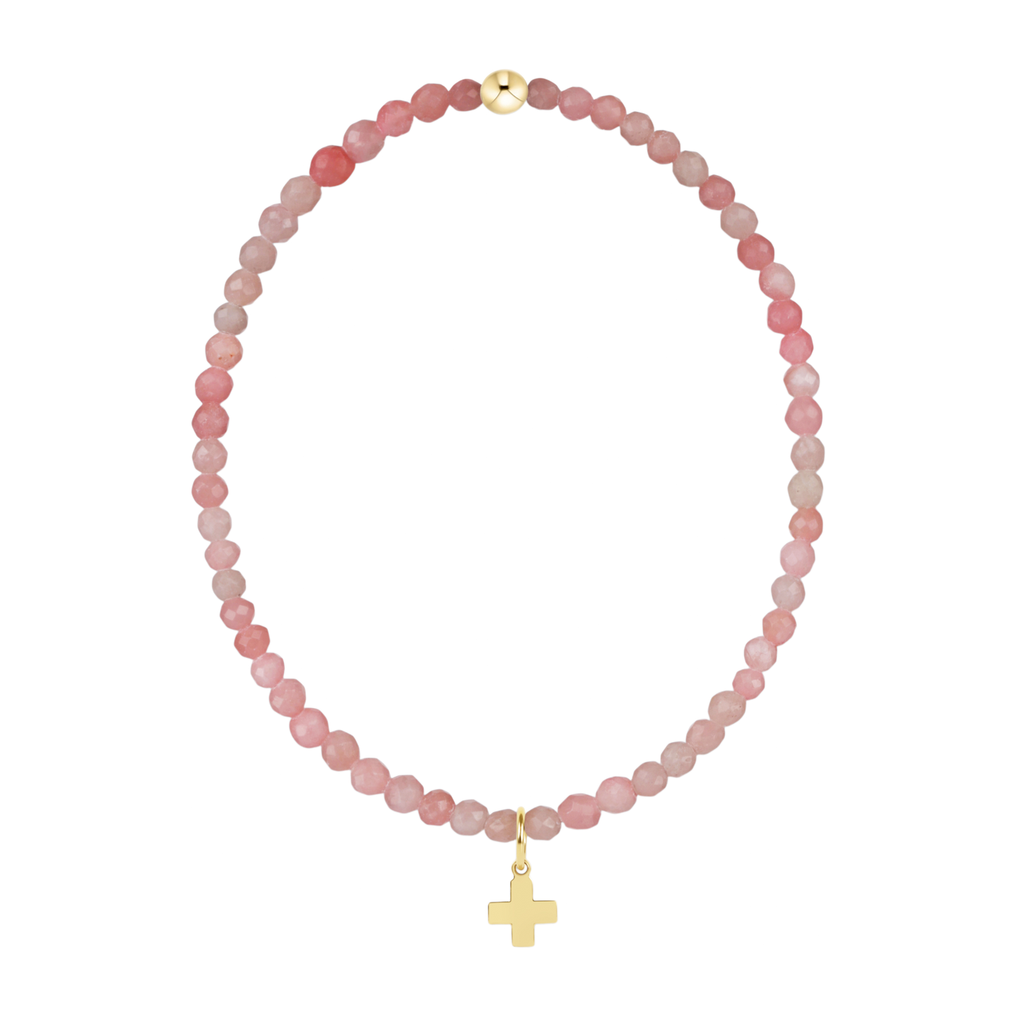 Classic Pink Opal 3mm Bracelet Signature Cross Gold Charm