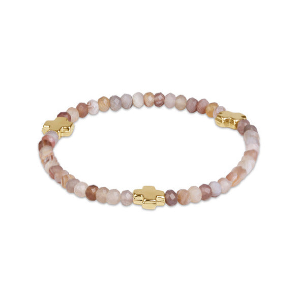 Extends Signature Cross Gold 4mm Gemstone Bracelet - Botswana Agate
