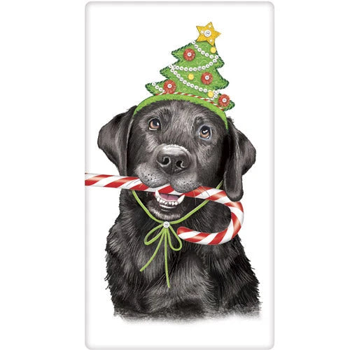 Candy Cane Black Lab Bagged Towel