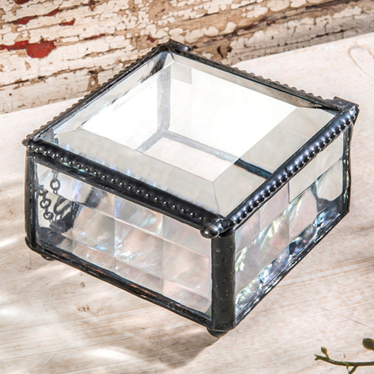 Clear Cube Beveled Glass Keepsake Box