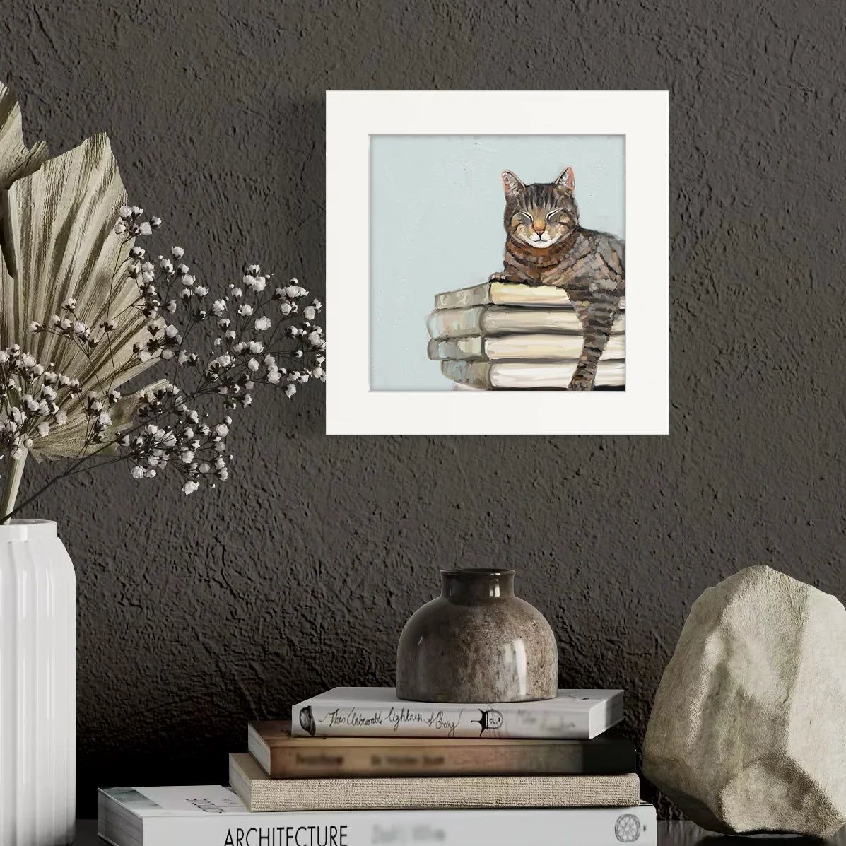 Cat on Books 2 Happy Square Art