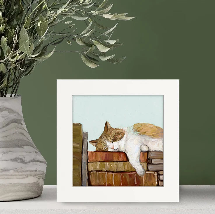 Cat on Books 3 Happy Square Art