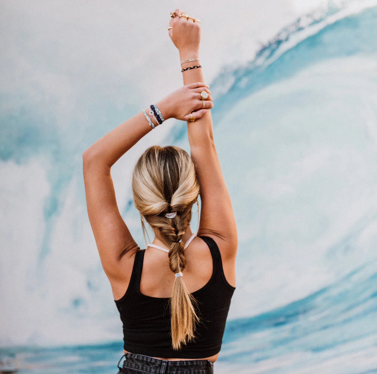 Dream Silver Hexagon Charm Blue Hair Tie Bracelet Set