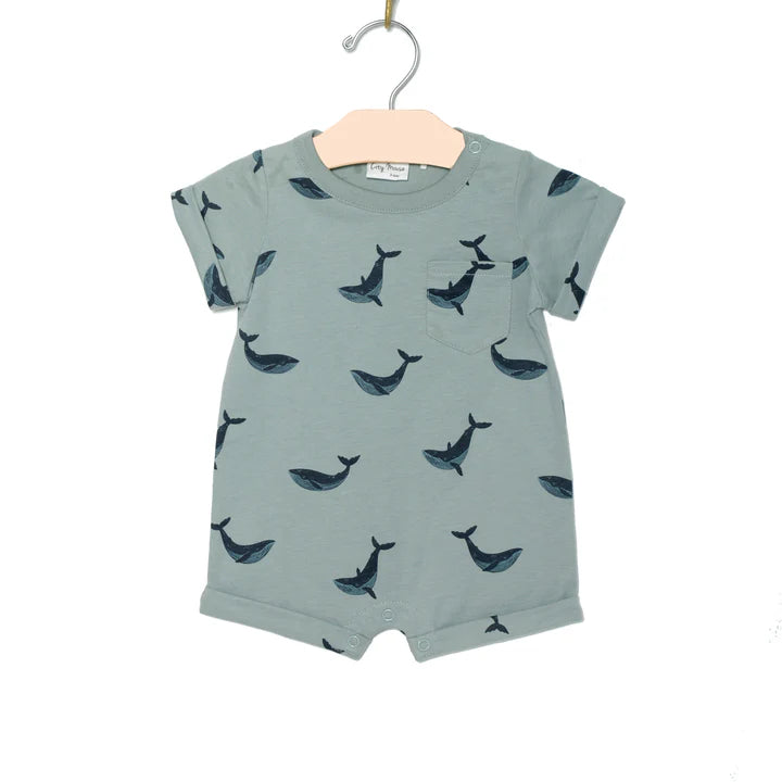 Short Sleeve Romper Blue Whales