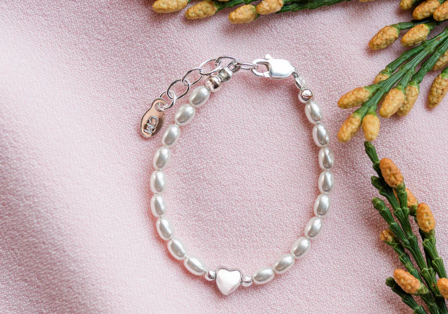 Destiny Sterling Silver Pearl and Heart Baby Bracelet