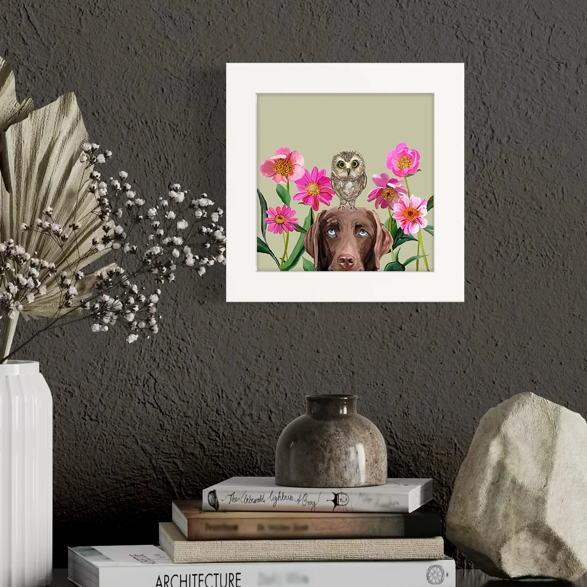 Dogs and Birds - Chocolate Lab Happy Square Art