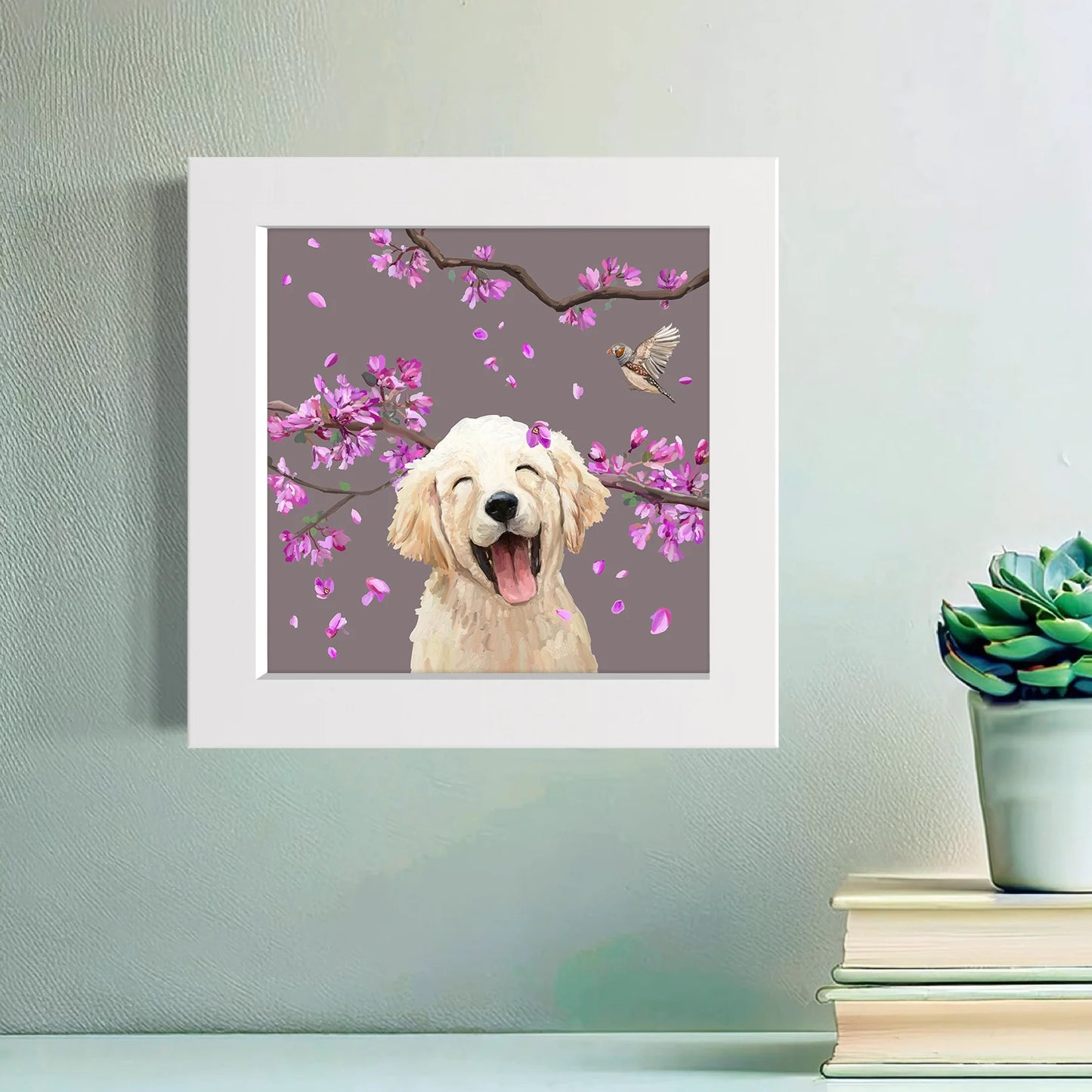 Dogs and Birds - Golden Retriever Pup Happy Square Art