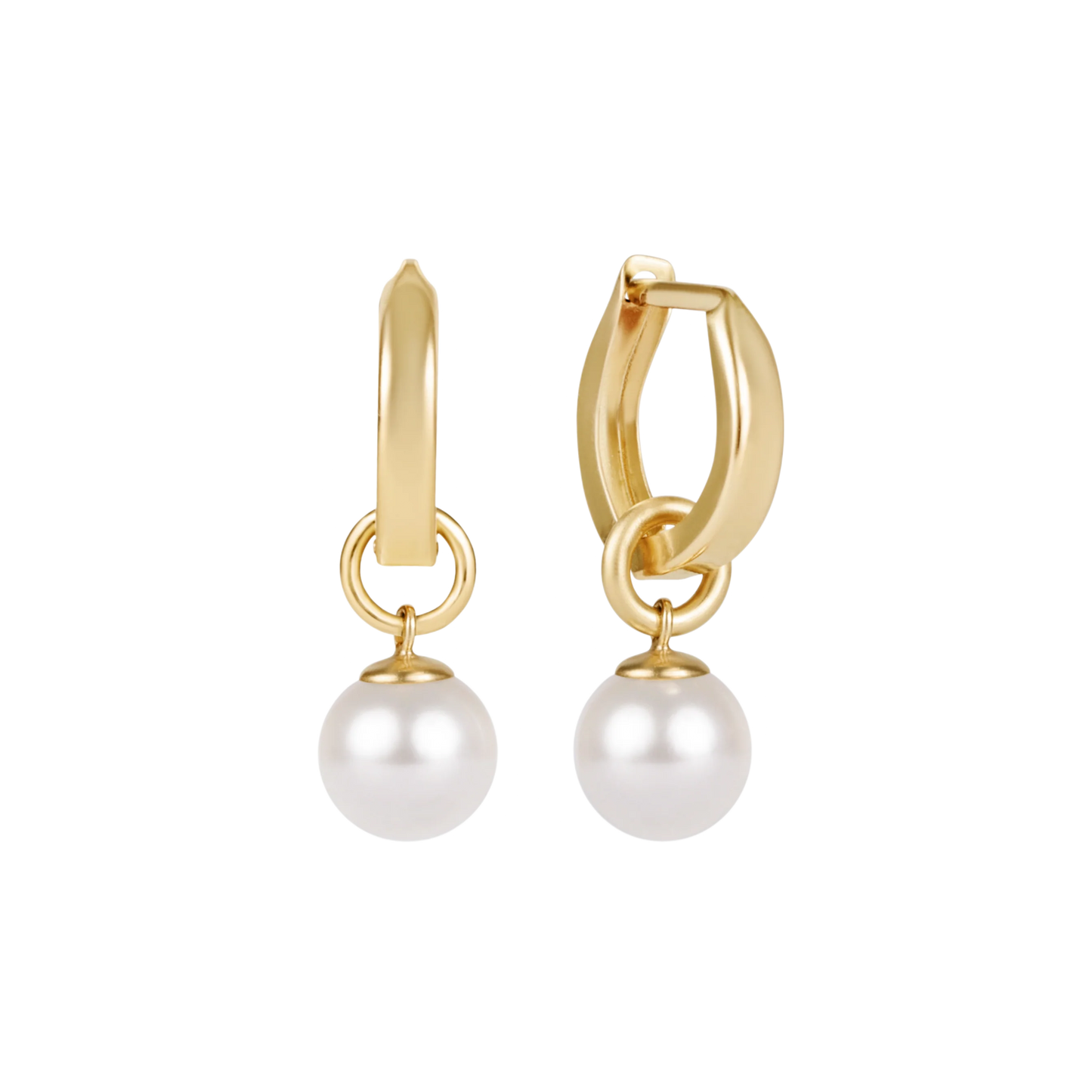 Huggie Gold 0.5" Hoop Earrings Classic Pearl 8mm Charm