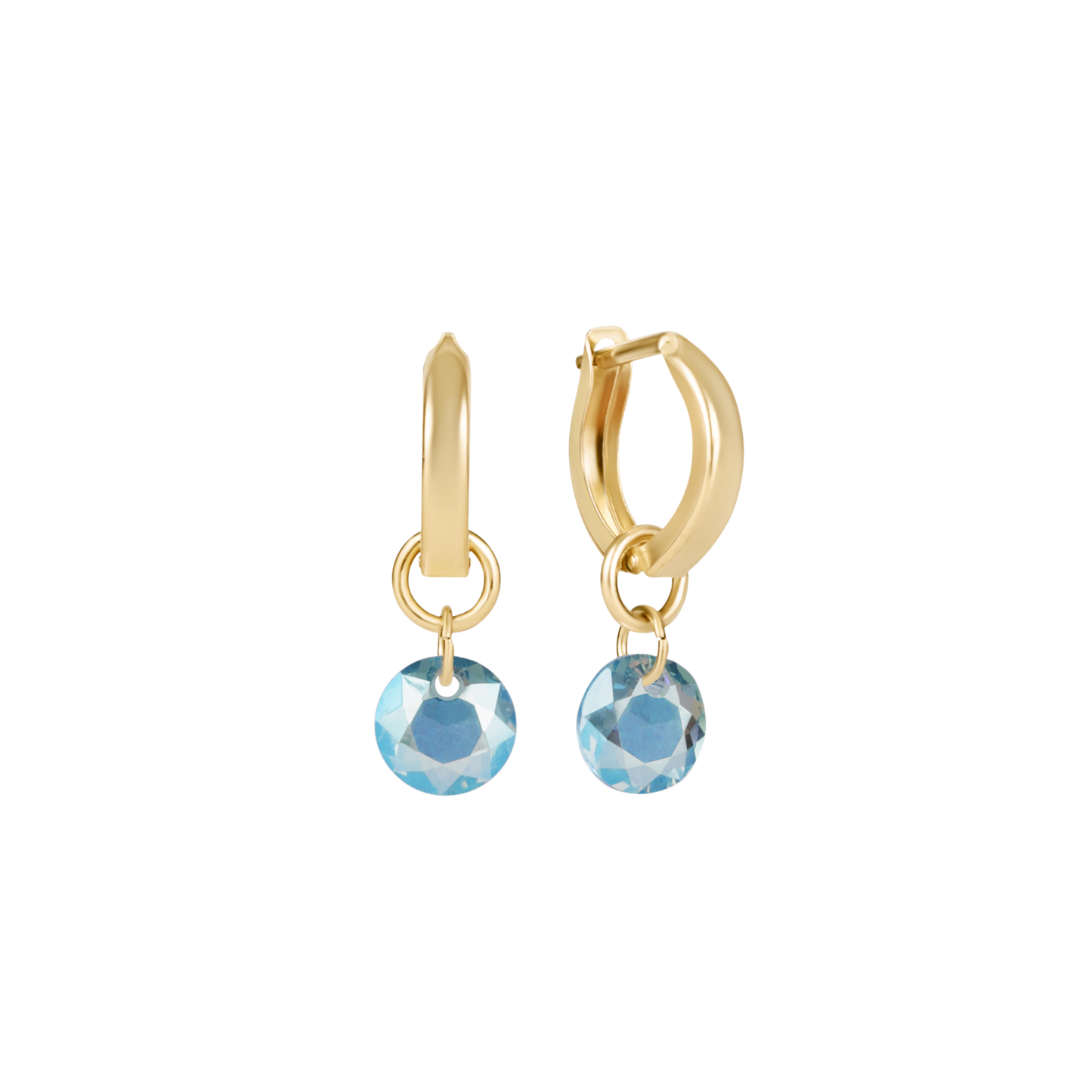 Huggie Gold 0.5" Hoop Reflection Small Charm Aquamarine