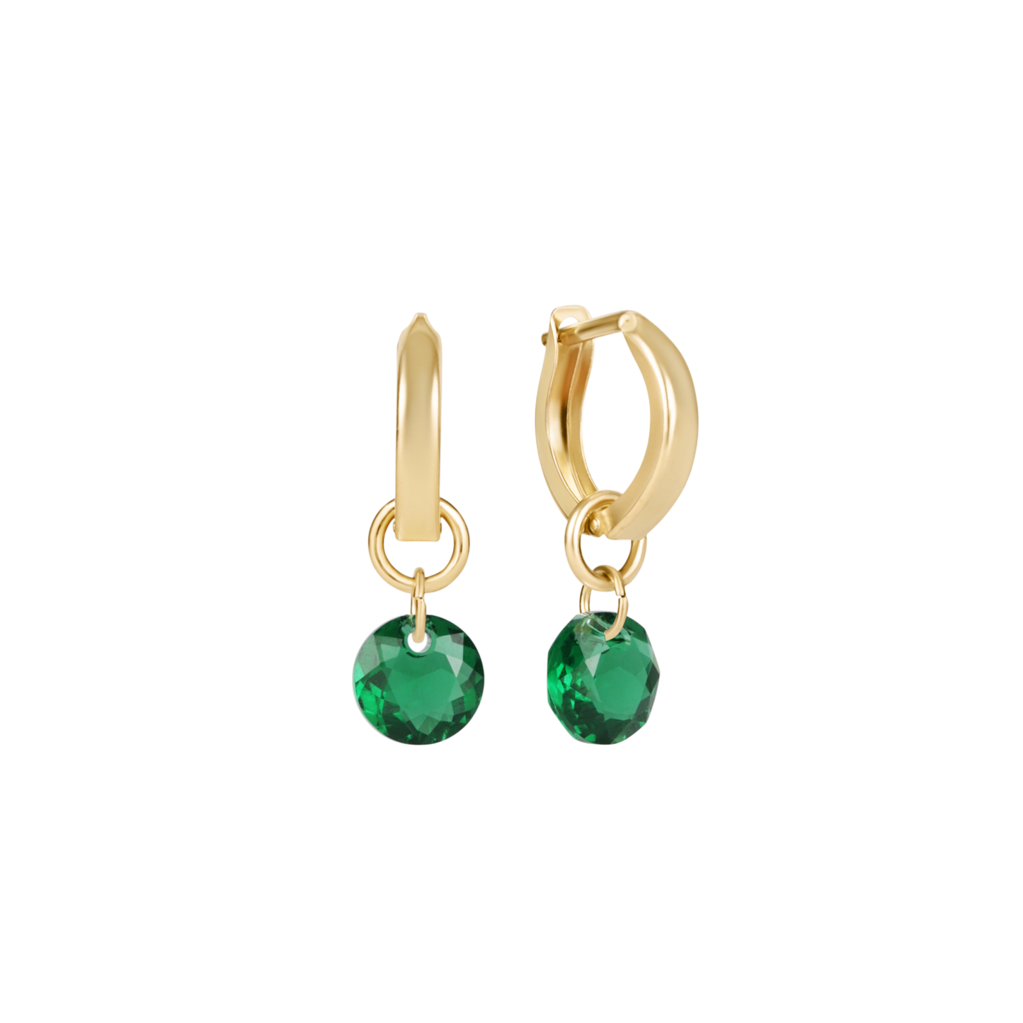 Huggie Gold 0.5" Hoop Reflection Small Charm Emerald
