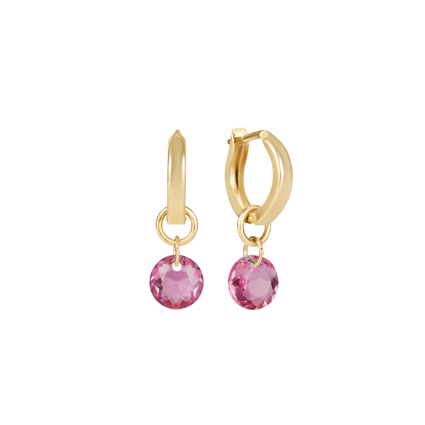 Huggie Gold 0.5" Hoop Reflection Small Charm Tourmaline