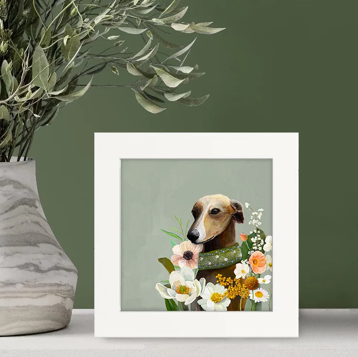 Floral Whippet Happy Square Art