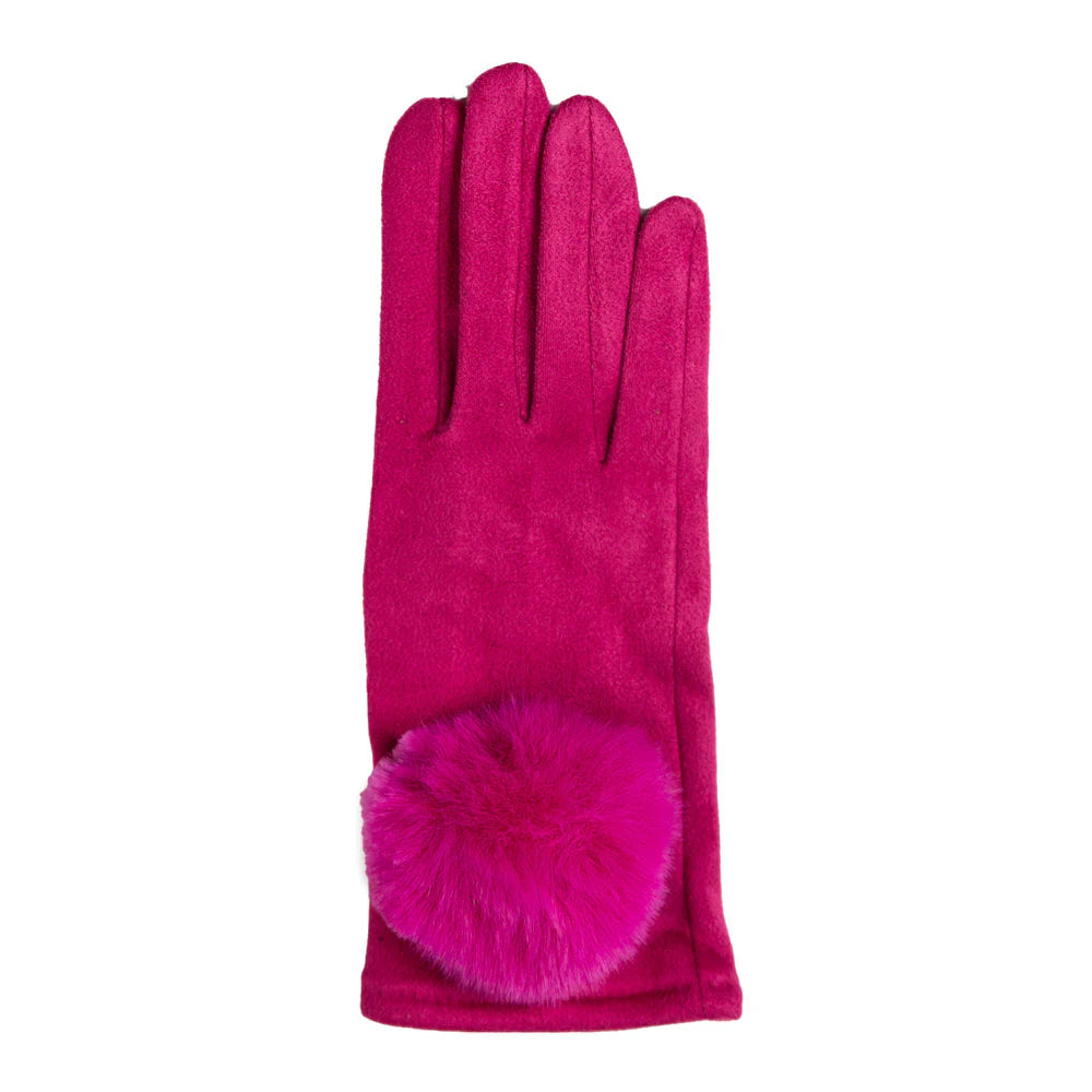 Mariah Glove Magenta With Large Faux Fur Pom