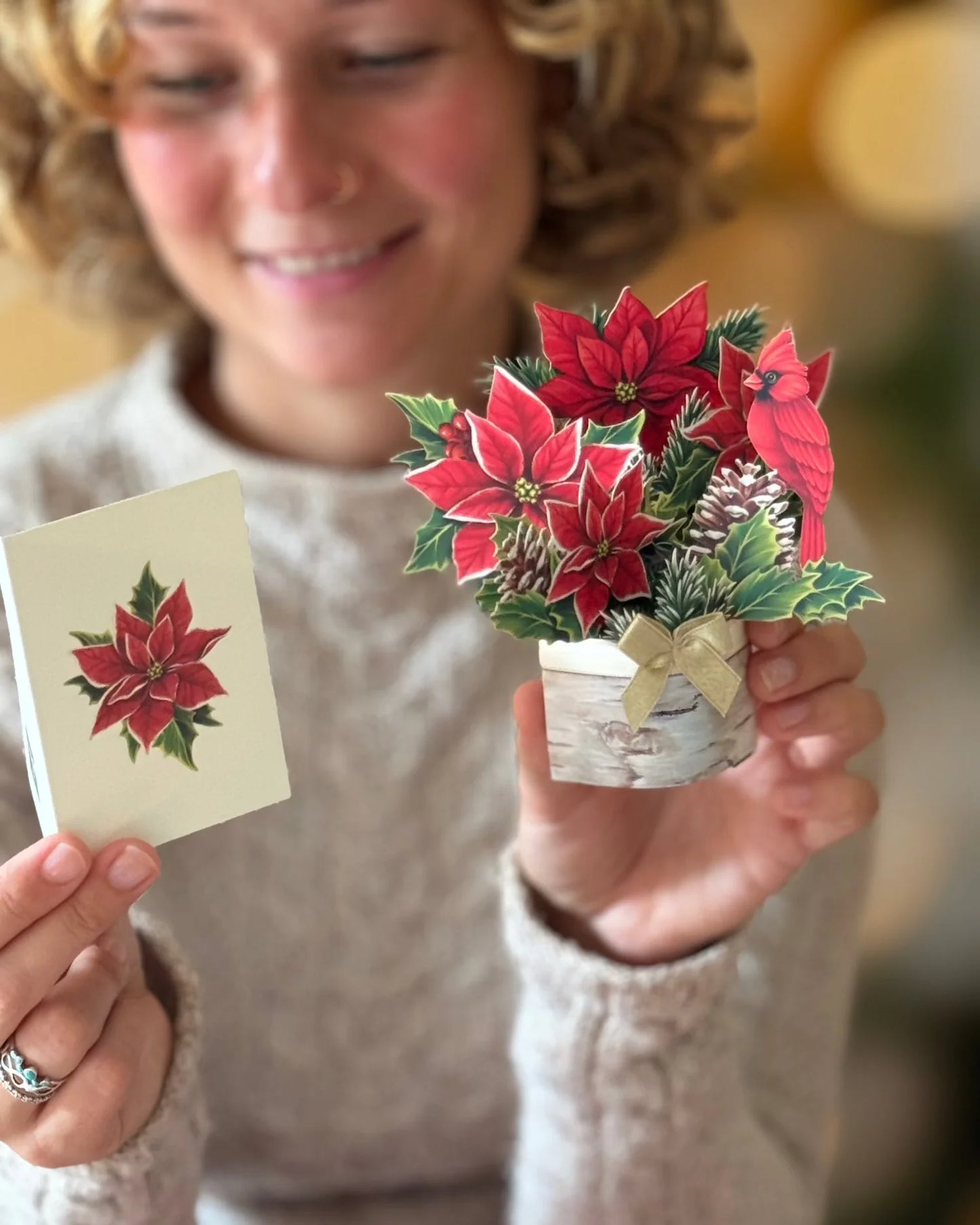Mini Birch Poinsettia Pop-up Card